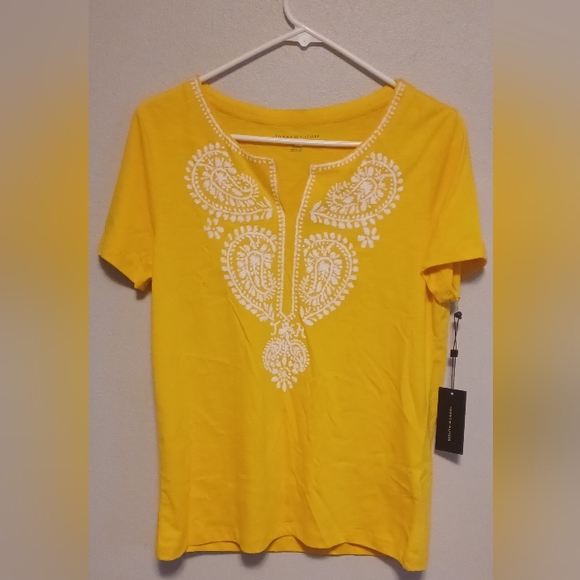 TOMMY HILFIGER Women's Sunflower Cotton Caftan Split-Neck T-Shirt Small NWT - Picture 1 of 10